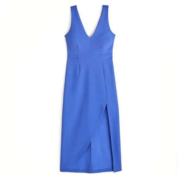 NWOT A&F V-Neck Plunge Midi Dress - XS - Blue - Picture 1 of 5